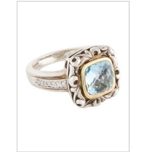Charles Krypell size 6.5 two tone diamond topaz cocktail ring